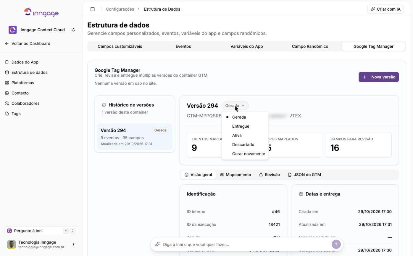 Status da versão
