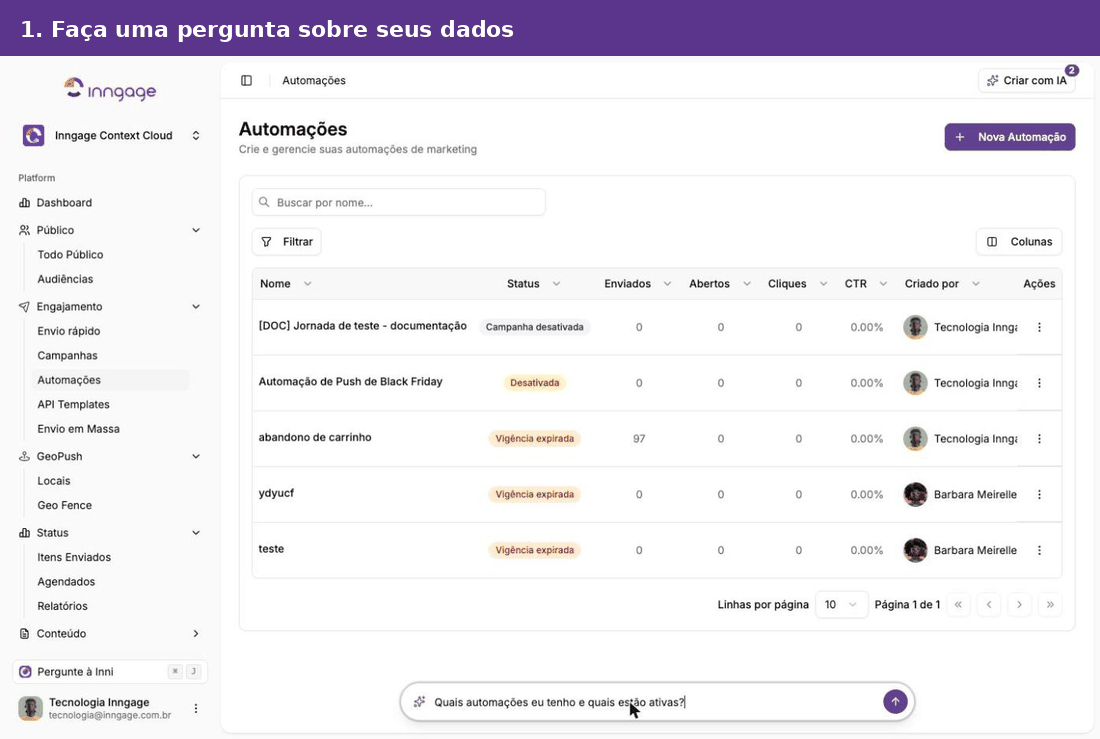 Consultando as automações do app