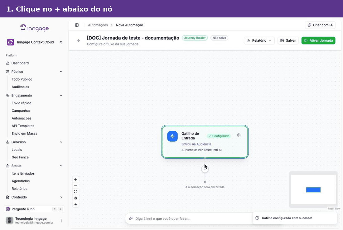 Adicionando o nó Enviar Campanha
